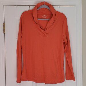 L.L. Bean Shawl Collar Cotton Long Sleeve Pullover Top
